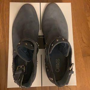 Blue suede ankle boots